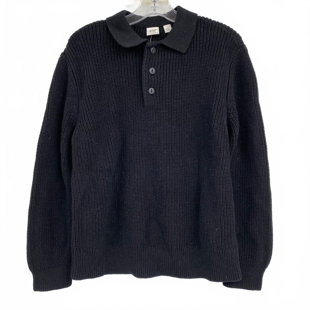 GAP Black Collared Knit Sweater | Boys 8 Regular Cotton